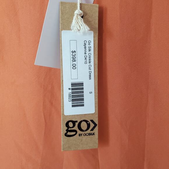 Go Silk Crinkle Cut Midi Dress Washable Silk Cayenne V-Neck Orange Size S NEW - Picture 10 of 11